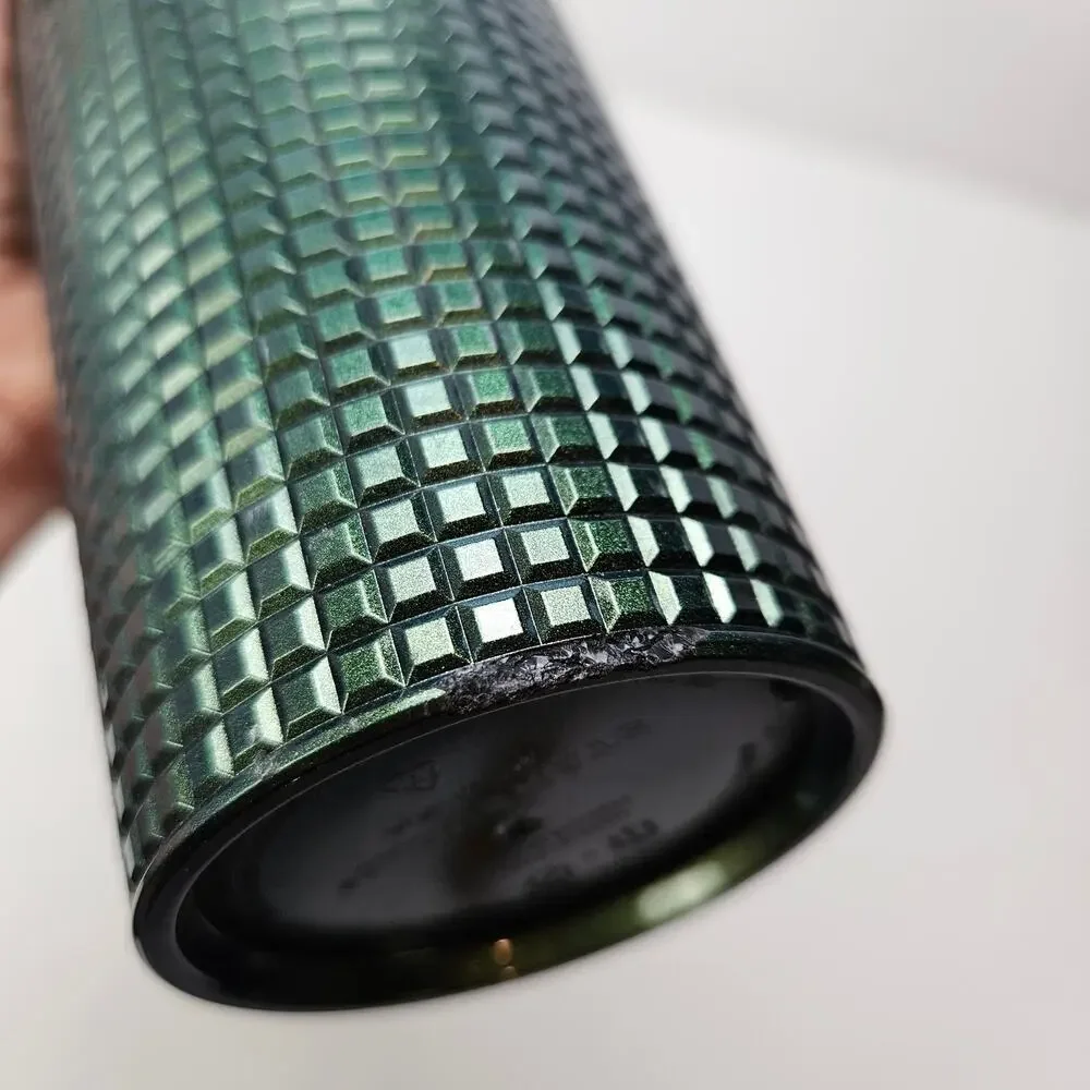 Starbucks 2021 Deep Green Disco Grid 24oz‎ Tumber Venti Straw
